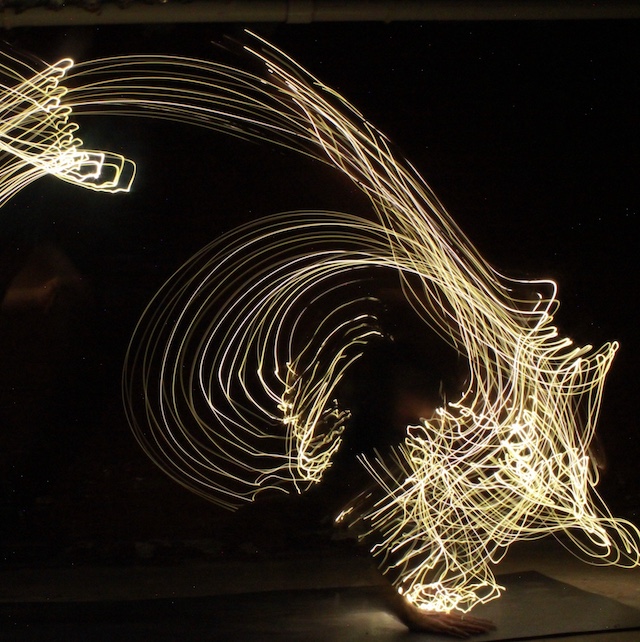 long exposure photo of lights during yoga